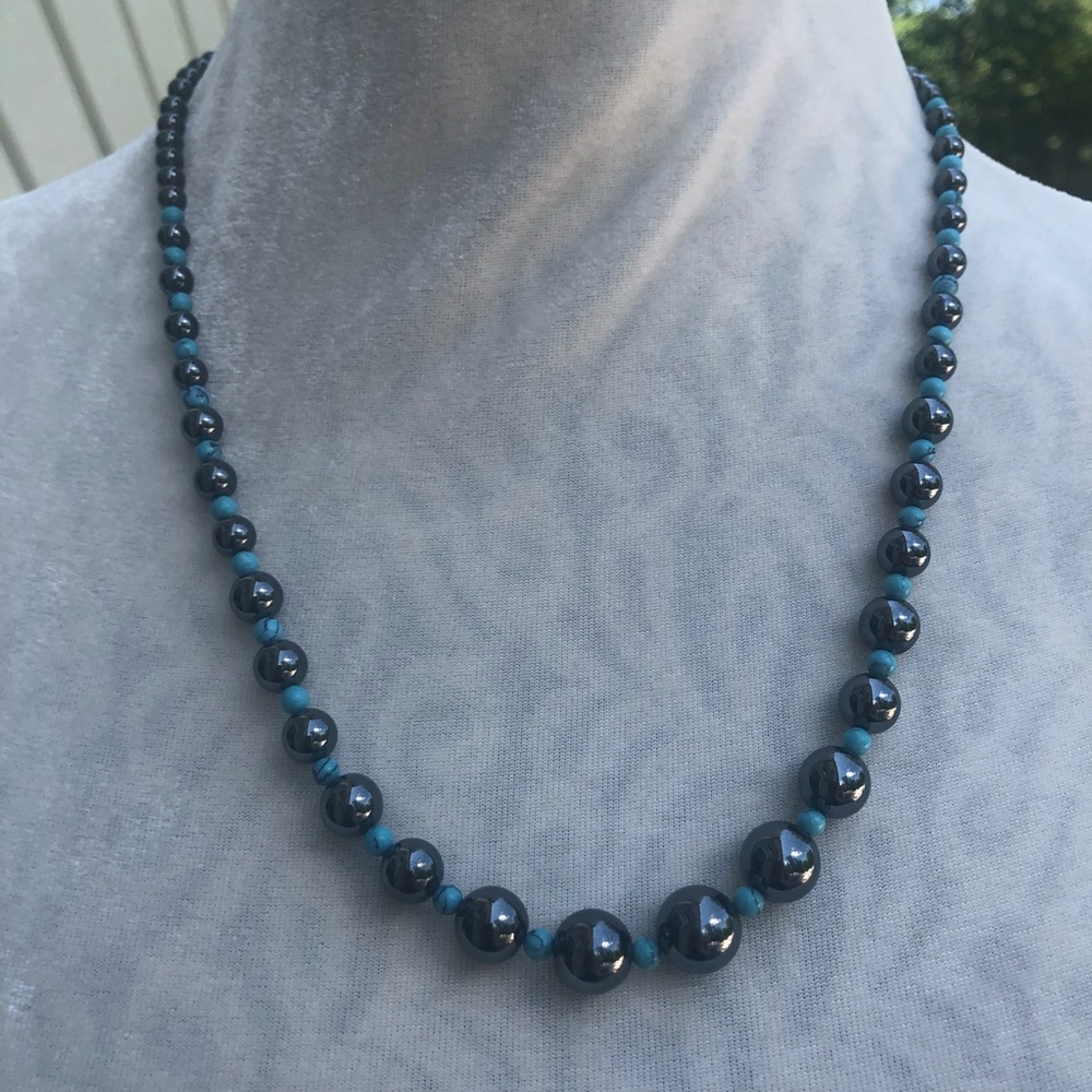 Hematite & Turquoise Necklace - Picture 3 of 11